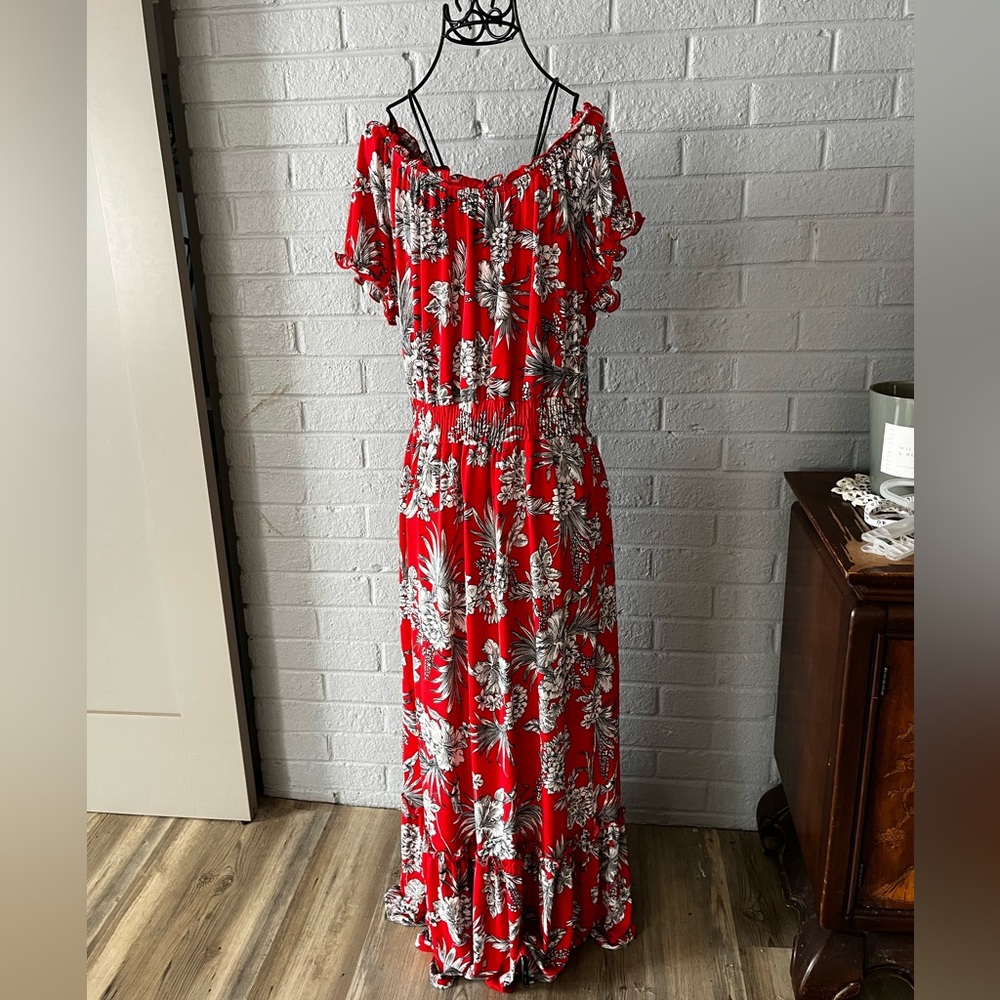 Kate and Lily Floral Red Maxi Dress size 8